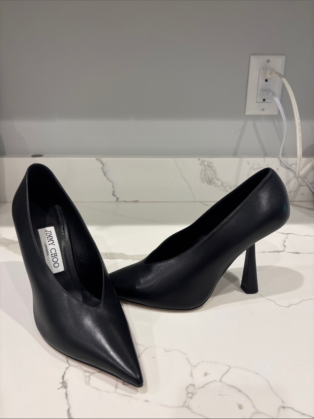 Jimmy Choo Black Pointed Toe Leather Pumps